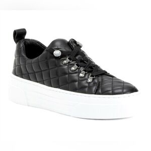 J/Slides Aimee Platform Quilted Sneaker Oxford Platform Black  Size 7
